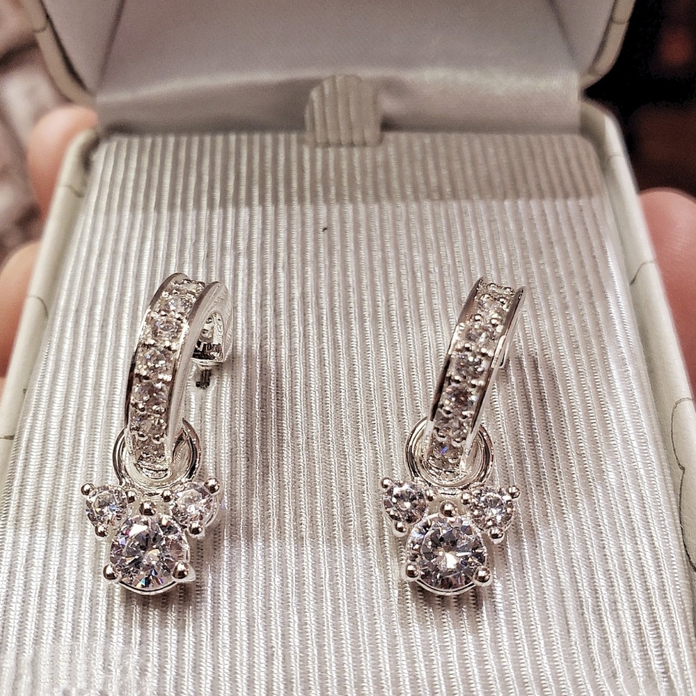 DISNEY PARKS 925 CRYSTAL MICKEY HOOP EARRINGS - Picture 2 of 3
